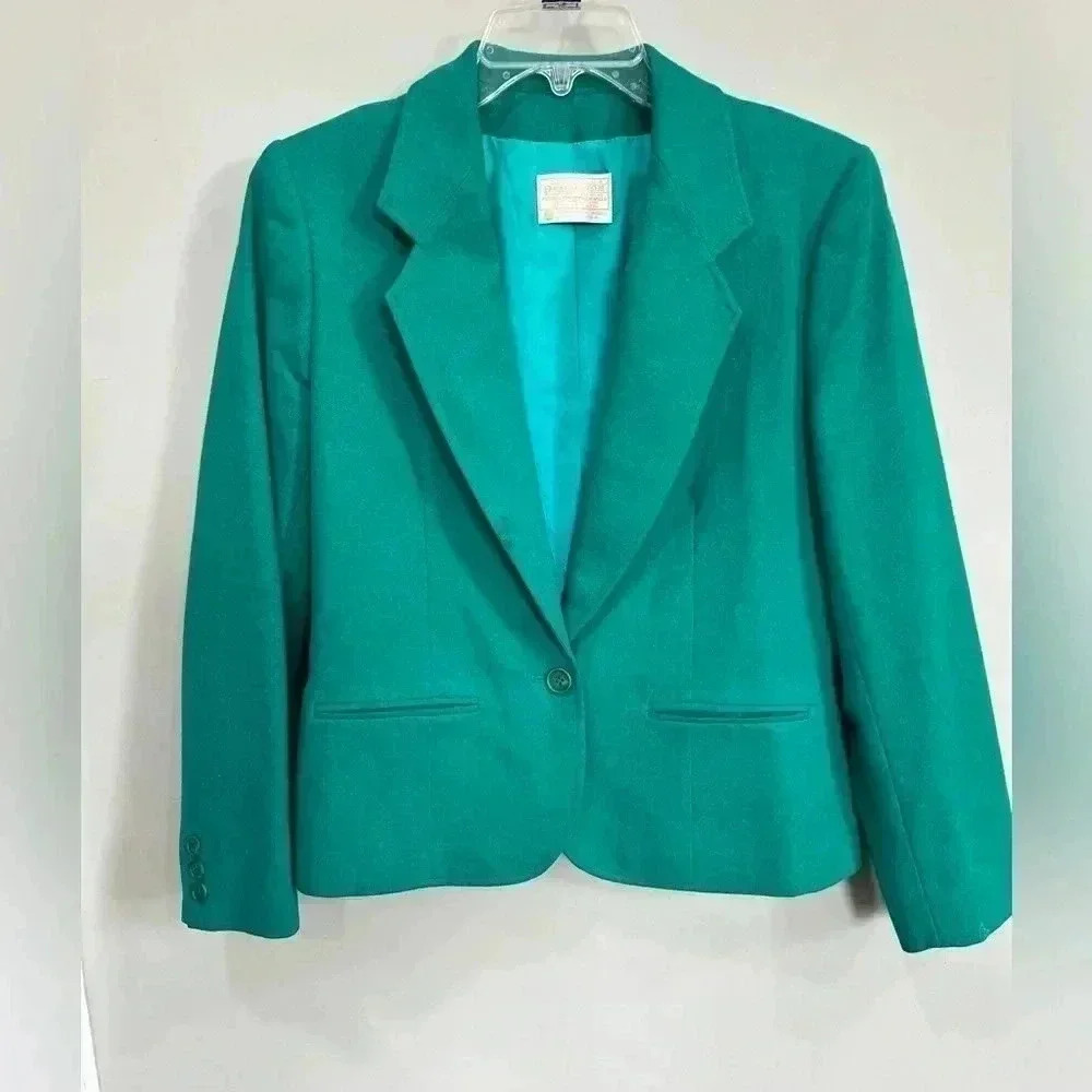 Pendleton Blazer, VTG, 100% Virgin Wool shoulder pads, Green Womens Sz 8
